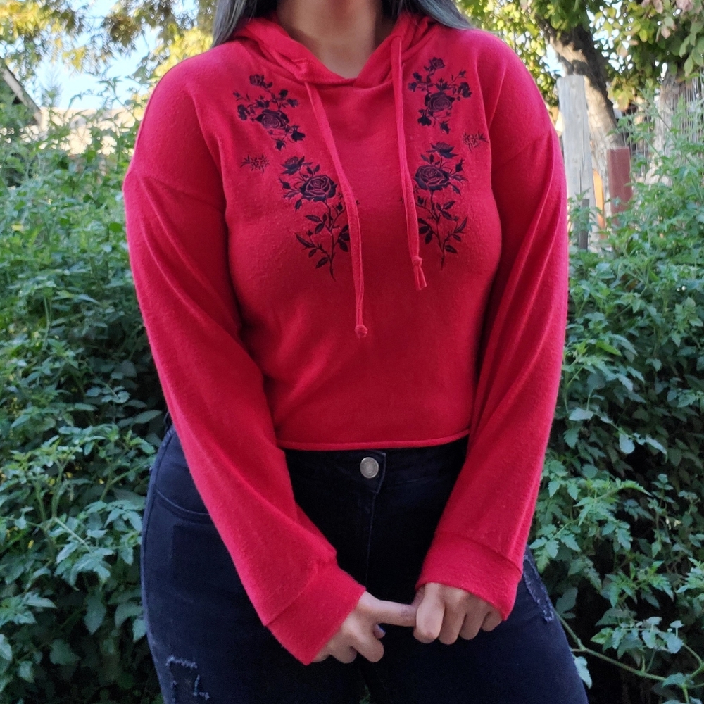 Cropped Red Hoodie Sweater